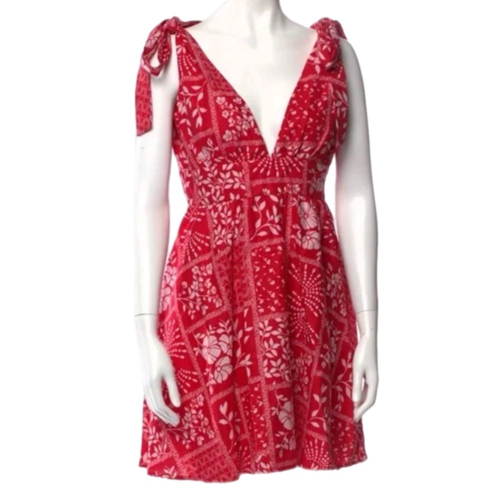 House of Harlow 1960 Red Printed Tie-Shoulder Mini Dress